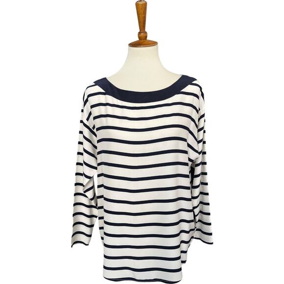 Vintage Ann Taylor Striped 100% Silk Preppy Quiet Luxury Workwear Blouse Size L - Picture 1 of 6